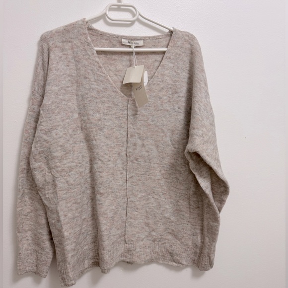 Miracle Light Beige V-Neck Sweater - Picture 1 of 7